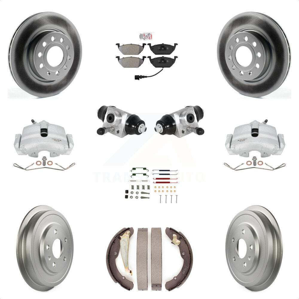 Front Rear Brake Caliper Coated Rotor Drum Semi-Metallic Pad Shoes Cylinder Hardware Kit (11Pc) For Volkswagen Jetta 2.5L with rear brakes With 280mm Diameter KCG-101265N by Transit Auto