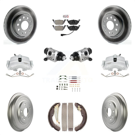 Front Rear Brake Caliper Coated Rotor Drum Semi-Metallic Pad Shoes Cylinder Hardware Kit (11Pc) For Volkswagen Jetta 2.5L with rear brakes With 280mm Diameter KCG-101265N by Transit Auto