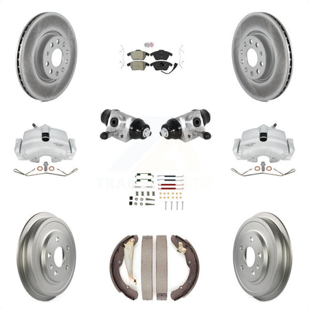 Front Rear Brake Caliper Coated Rotor Drum Semi-Metallic Pad Shoes Cylinder Hardware Kit (11Pc) For Volkswagen Jetta 2.5L with rear brakes With 312mm Diameter KCG-101266N by Transit Auto