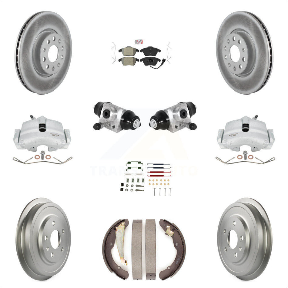 Front Rear Brake Caliper Coated Rotor Drum Semi-Metallic Pad Shoes Cylinder Hardware Kit (11Pc) For Volkswagen Jetta 2.5L with rear brakes With 312mm Diameter KCG-101266N by Transit Auto