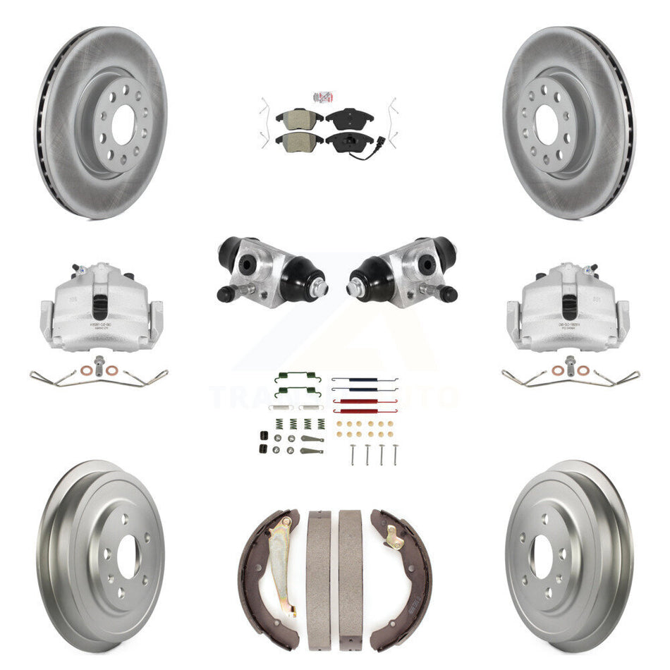 Front Rear Brake Caliper Coated Rotor Drum Semi-Metallic Pad Shoes Cylinder Hardware Kit (11Pc) For Volkswagen Jetta 2.5L with rear brakes With 312mm Diameter KCG-101266N