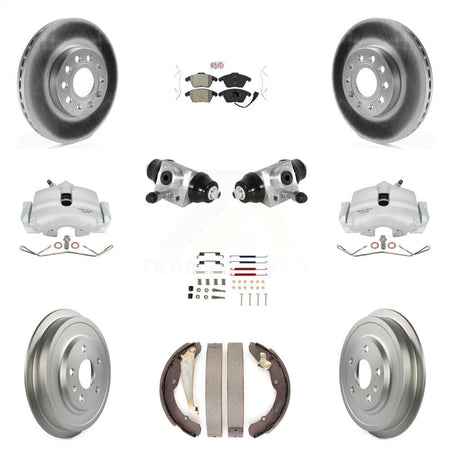 Front Rear Brake Caliper Coated Rotor Drum Semi-Metallic Pad Shoes Cylinder Hardware Kit (11Pc) For Volkswagen Jetta 2.5L with rear brakes With 288mm Diameter KCG-101267N by Transit Auto