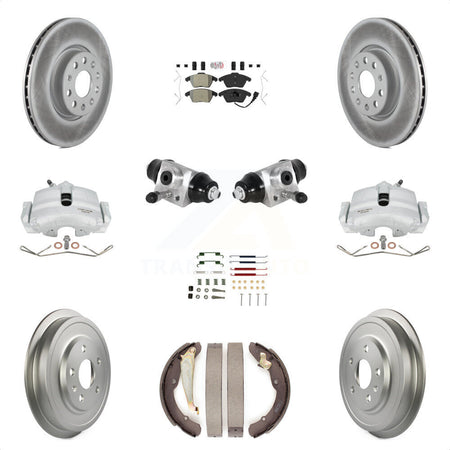 Front Rear Brake Caliper Coated Rotor Drum Semi-Metallic Pad Shoes Cylinder Hardware Kit (11Pc) For Volkswagen Jetta 2.5L with rear brakes With 312mm Diameter KCG-101268N by Transit Auto