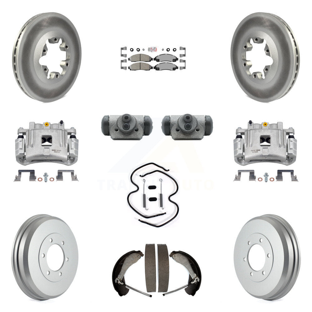 Front Rear Brake Caliper Coated Rotor Drum Ceramic Pad Shoes Cylinder Kit (11Pc) For GMC KCG-101270N