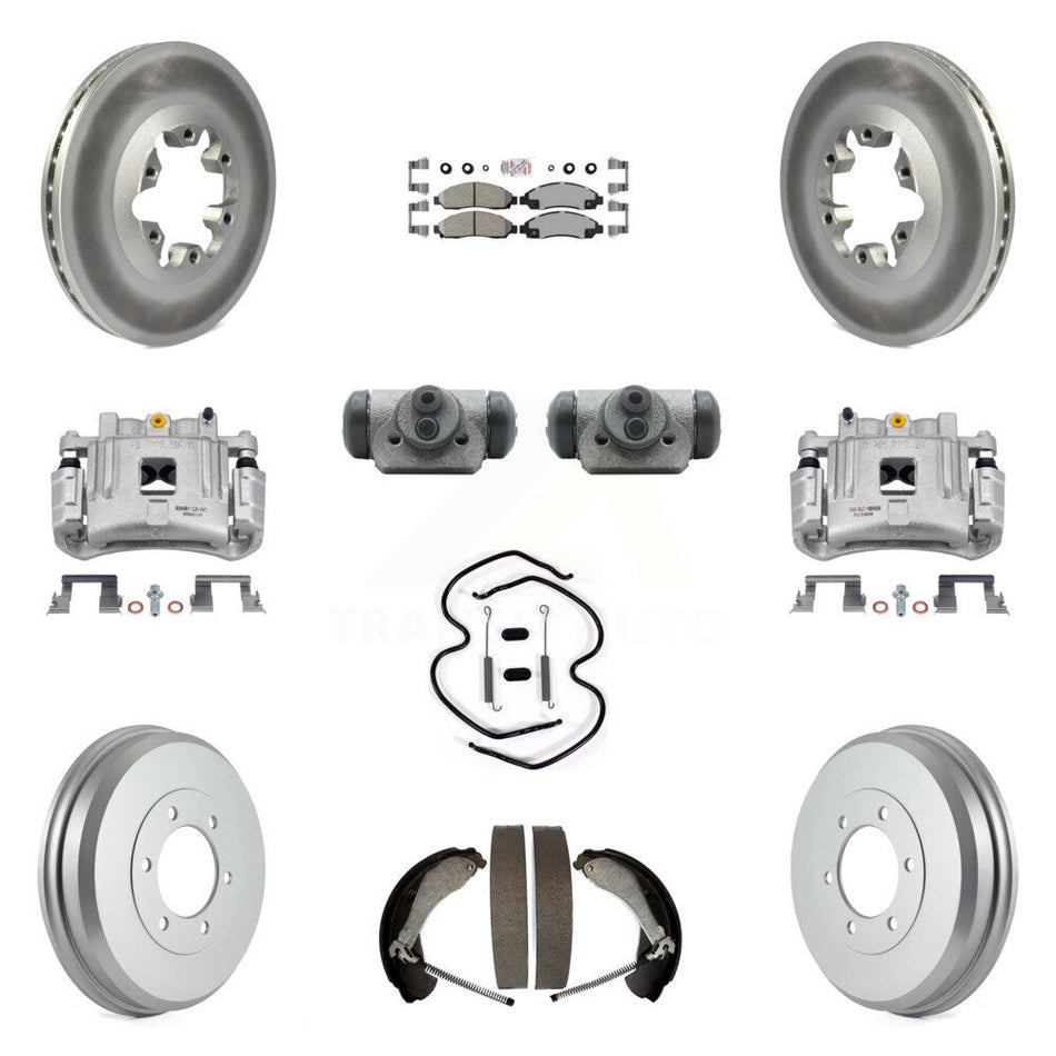 Front Rear Brake Caliper Coated Rotor Drum Ceramic Pad Shoes Cylinder Kit (11Pc) For GMC KCG-101270N
