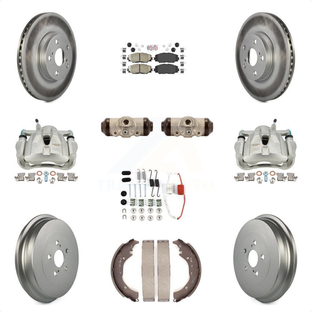 Front Rear Disc Brake Caliper Coated Rotors Drums Ceramic Pads Shoes Wheel Cylinders And Hardware Kit (11Pc) For 2009-2013 Toyota Corolla KCG-101272N by Transit Auto