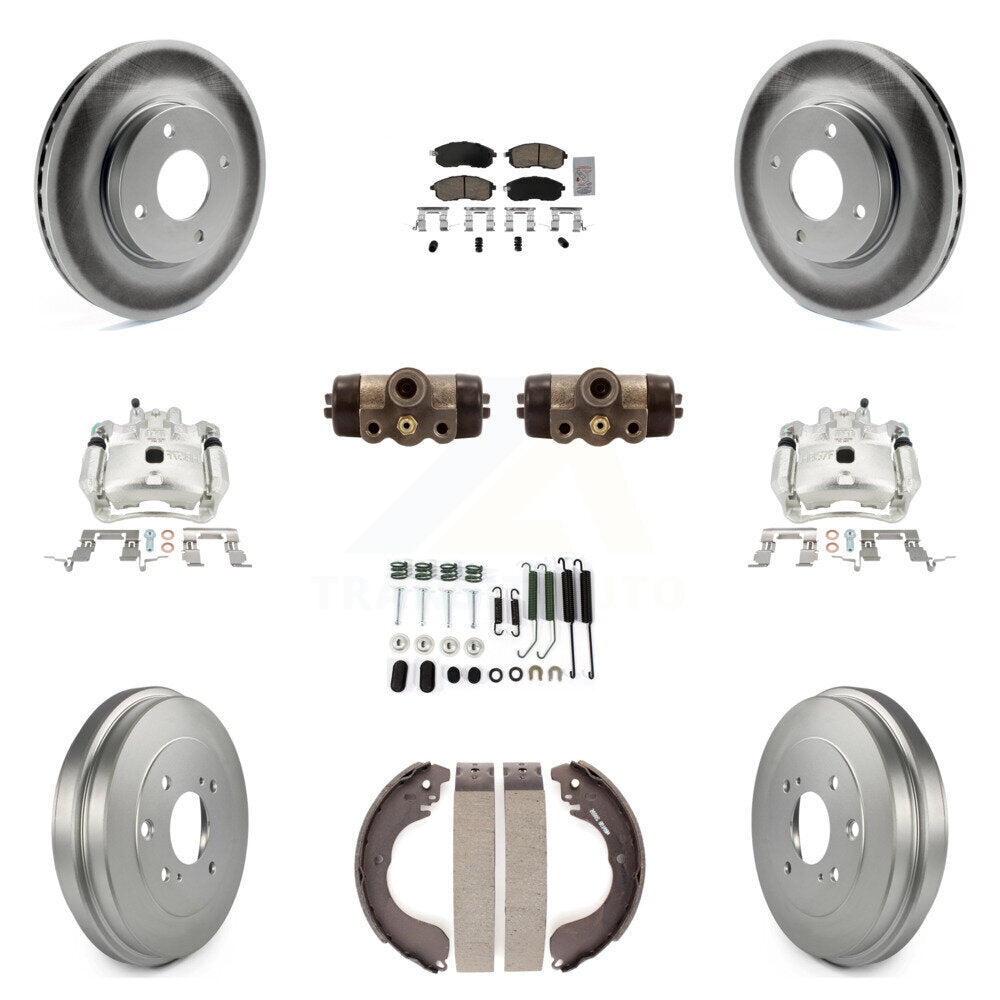 Front Rear Disc Brake Caliper Coated Rotor Drum Ceramic Pad Shoe Cylinder Kit (11Pc) For KCG-101276N