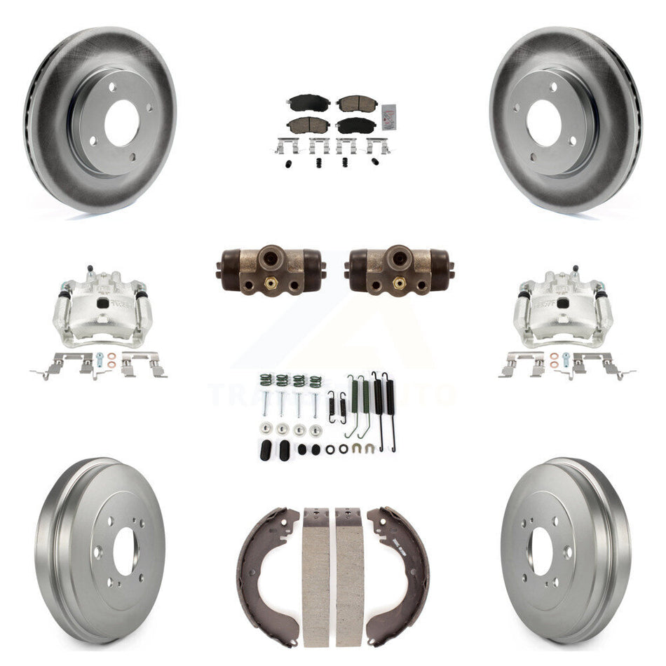 Front Rear Disc Brake Caliper Coated Rotor Drum Ceramic Pad Shoe Cylinder Kit (11Pc) For KCG-101276N