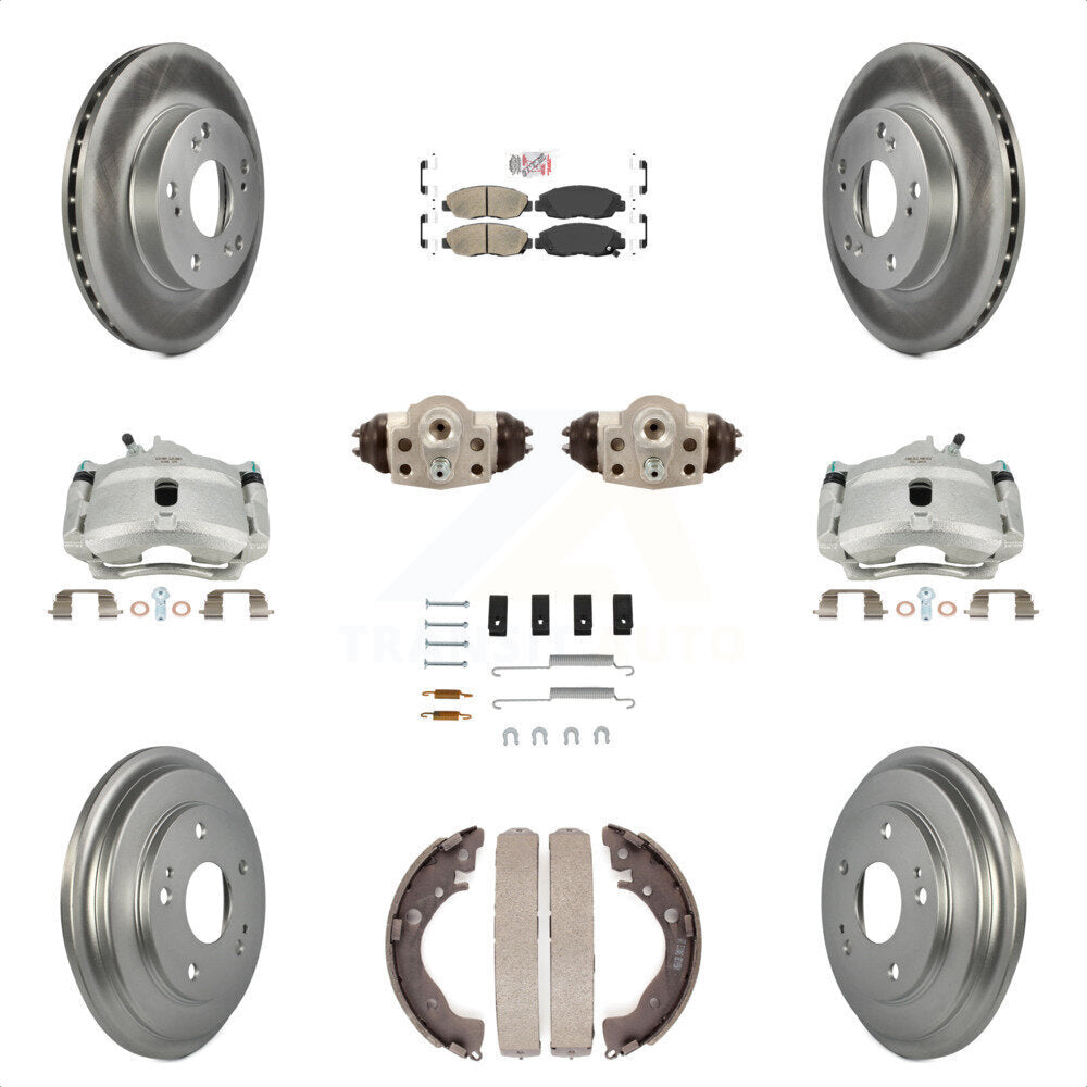 Front Rear Disc Brake Caliper Coated Rotors Drums Ceramic Pads Shoes Wheel Cylinders And Hardware Kit (11Pc) For Honda Civic KCG-101286N by Transit Auto