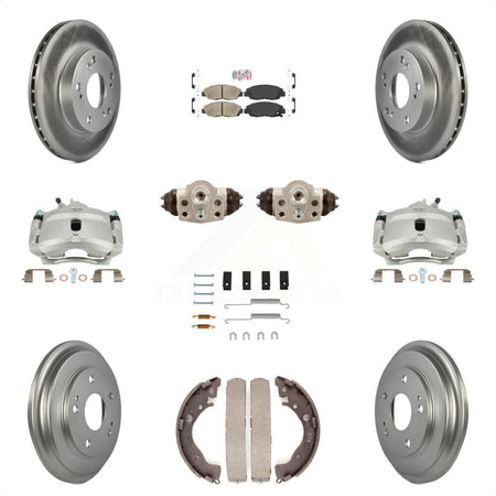 Front Rear Disc Brake Caliper Coated Rotors Drums Ceramic Pads Shoes Wheel Cylinders And Hardware Kit (11Pc) For Honda Civic KCG-101286N by Transit Auto