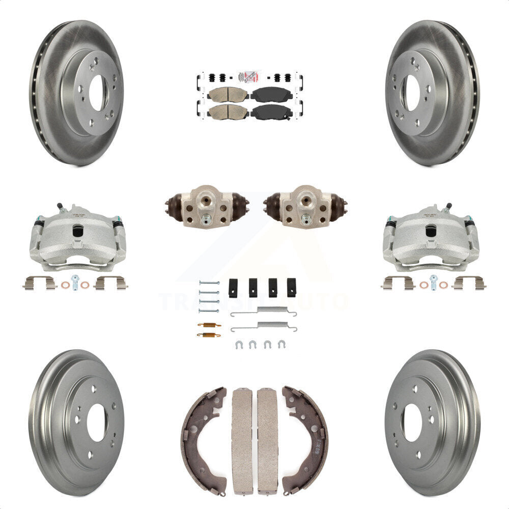 Front Rear Disc Brake Caliper Coated Rotors Drums Ceramic Pads Shoes Wheel Cylinders And Hardware Kit (11Pc) For Honda Civic KCG-101287N by Transit Auto