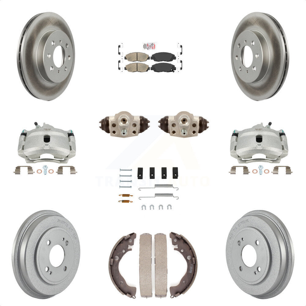 Front Rear Disc Brake Caliper Coated Rotors Drums Ceramic Pads Shoes Wheel Cylinders And Hardware Kit (11Pc) For Honda Insight KCG-101292N by Transit Auto