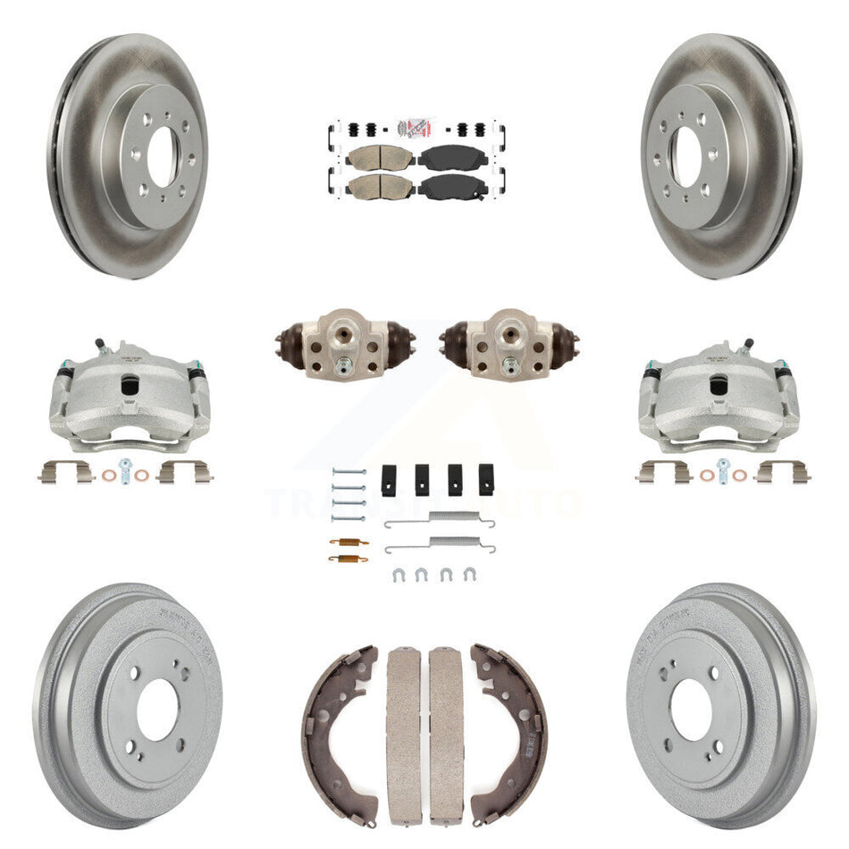 Front Rear Disc Brake Caliper Coated Rotors Drums Ceramic Pads Shoes Wheel Cylinders And Hardware Kit (11Pc) For Honda Insight KCG-101293N