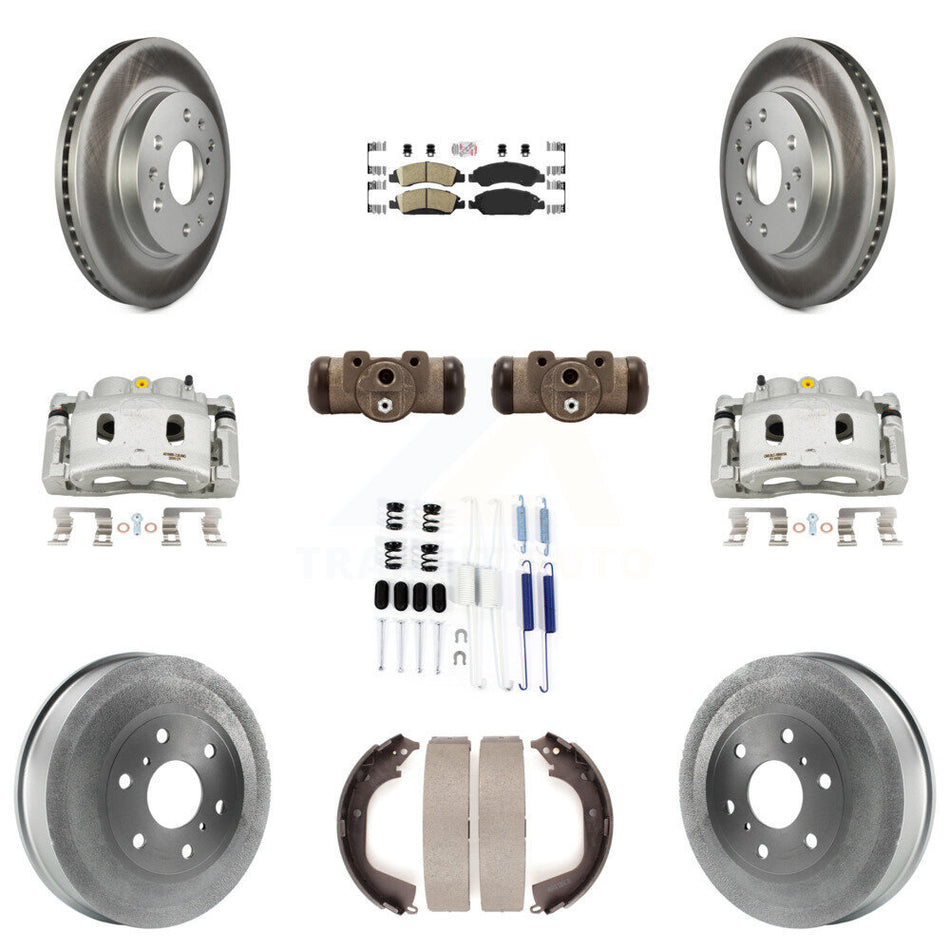 Front Rear Brake Caliper Coated Rotor Drum Ceramic Pad Shoes Cylinder Kit (11Pc) For GMC KCG-101294N
