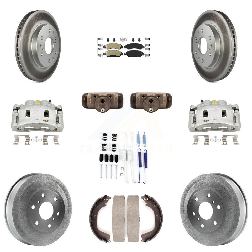 Front Rear Brake Caliper Coated Rotor Drum Ceramic Pad Shoes Cylinder Kit (11Pc) For GMC KCG-101295N