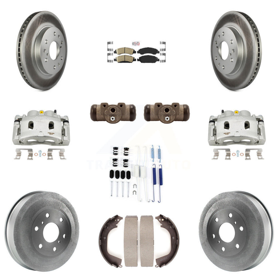 Front Rear Brake Caliper Coated Rotor Drum Ceramic Pad Shoes Cylinder Kit (11Pc) For GMC KCG-101296N