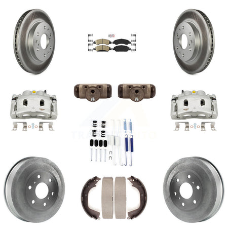 Front Rear Brake Caliper Coated Rotor Drum Ceramic Pad Shoes Cylinder Kit (11Pc) For GMC KCG-101297N