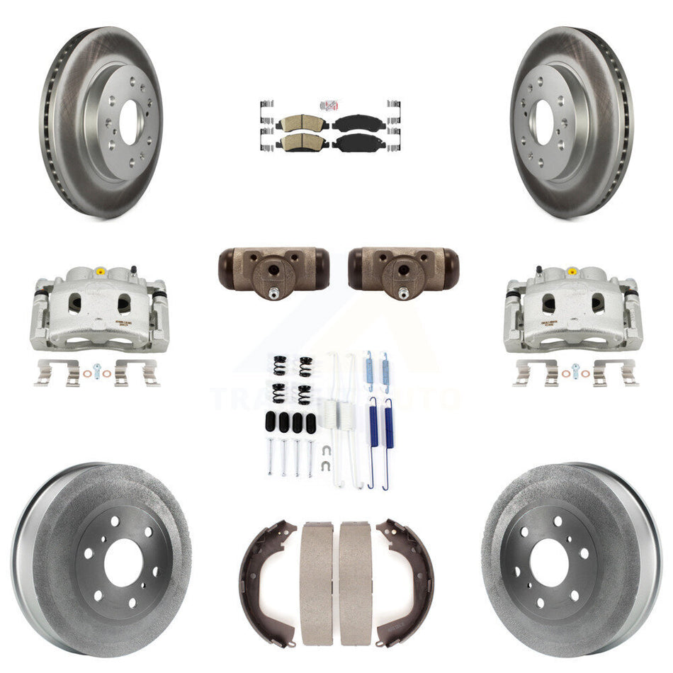 Front Rear Brake Caliper Coated Rotor Drum Ceramic Pad Shoes Cylinder Kit (11Pc) For GMC KCG-101297N