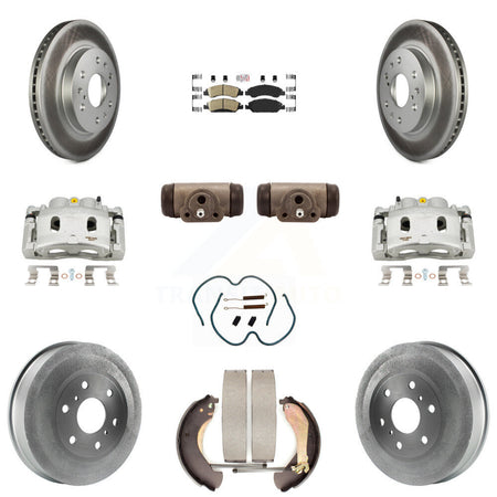Front Rear Brake Caliper Coated Rotor Drum Ceramic Pad Shoe Cylinder Kit (11Pc) For 1500 KCG-101300N