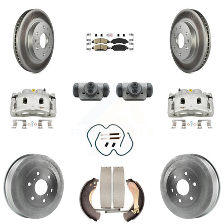 Front Rear Brake Caliper Coated Rotor Drum Ceramic Pad Shoe Cylinder Kit (11Pc) For 1500 KCG-101301N