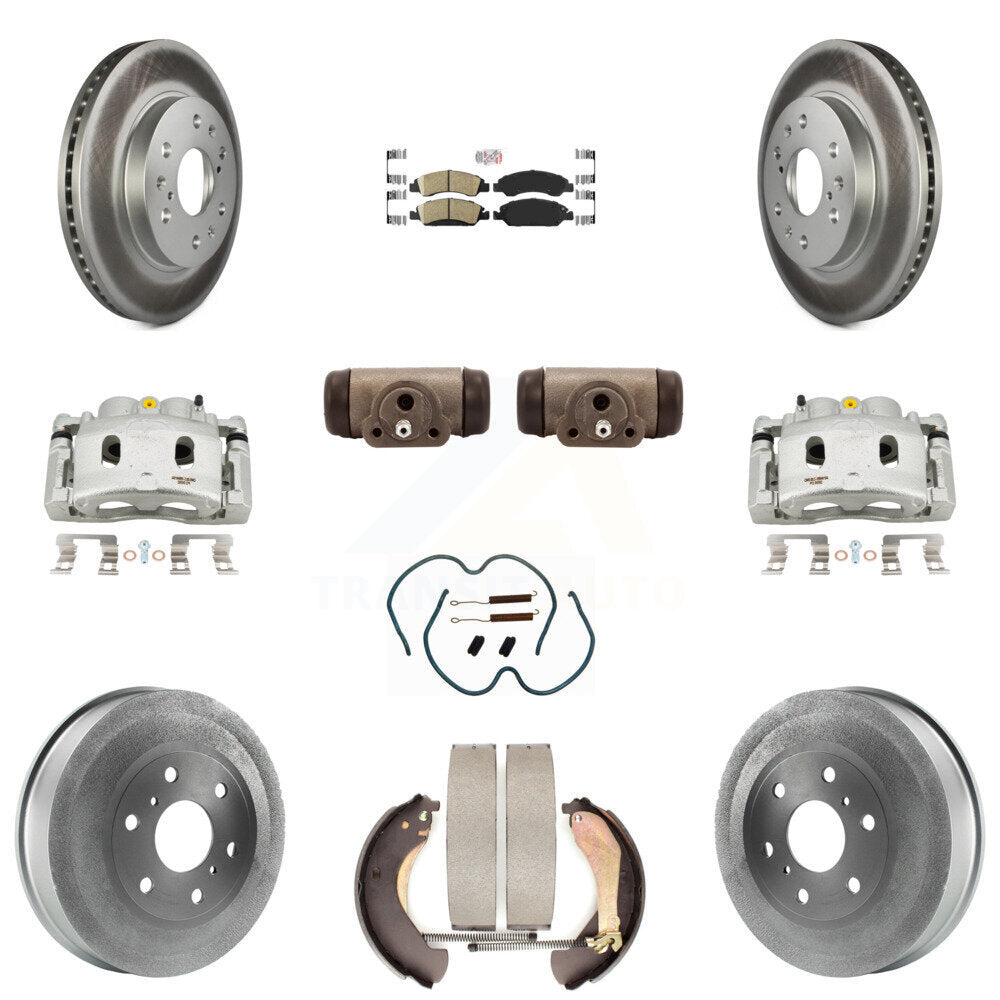 Front Rear Brake Caliper Coated Rotor Drum Ceramic Pad Shoe Cylinder Kit (11Pc) For 1500 KCG-101302N