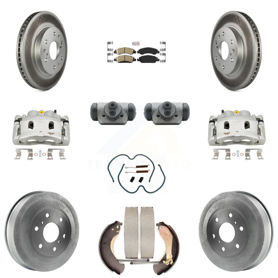 Front Rear Brake Caliper Coated Rotor Drum Ceramic Pad Shoe Cylinder Kit (11Pc) For 1500 KCG-101303N