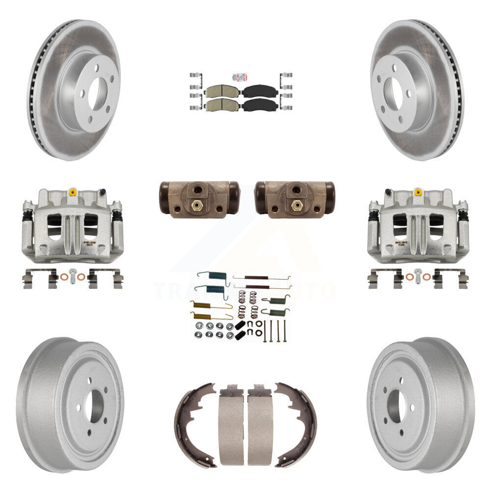 Front Rear Brake Caliper Coated Rotor Drum Ceramic Pad Shoe Cylinder Kit (11Pc) For Ford KCG-101312N