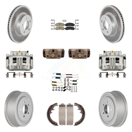 Front Rear Brake Caliper Coated Rotor Drum Ceramic Pad Shoe Cylinder Kit (11Pc) For Ford KCG-101312N