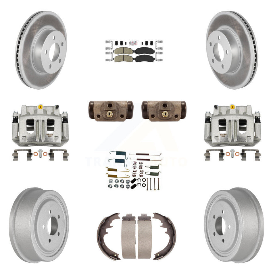 Front Rear Brake Caliper Coated Rotor Drum Ceramic Pad Shoe Cylinder Kit (11Pc) For Ford KCG-101313N