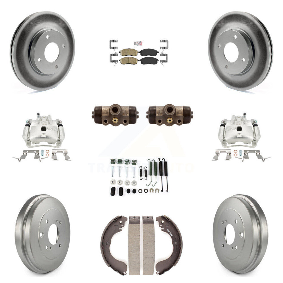 Front Rear Disc Brake Caliper Coated Rotor Drum Ceramic Pad Shoe Cylinder Kit (11Pc) For KCG-101314N