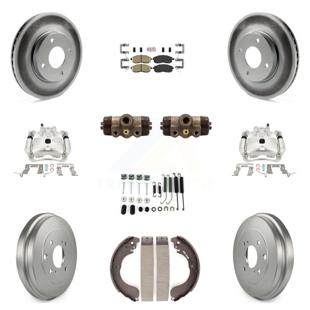 Front Rear Disc Brake Caliper Coated Rotor Drum Ceramic Pad Shoe Cylinder Kit (11Pc) For KCG-101315N