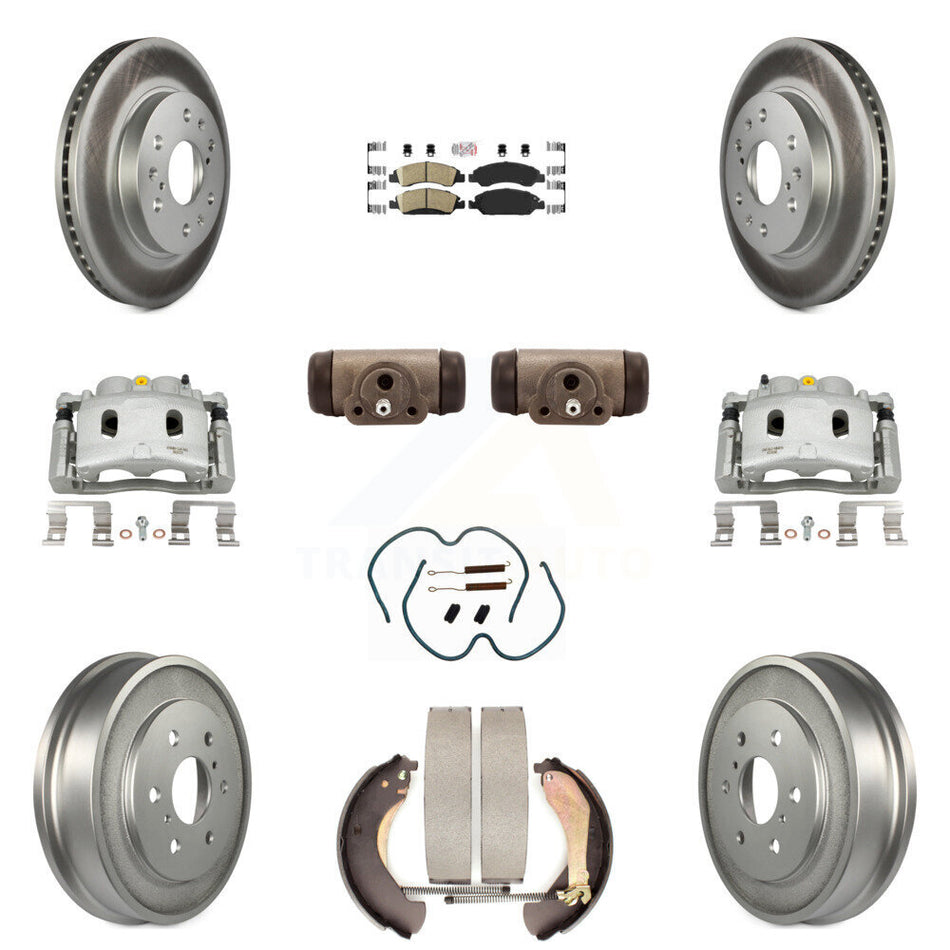 Front Rear Brake Caliper Coated Rotor Drum Ceramic Pad Shoe Cylinder Kit (11Pc) For 1500 KCG-101316N