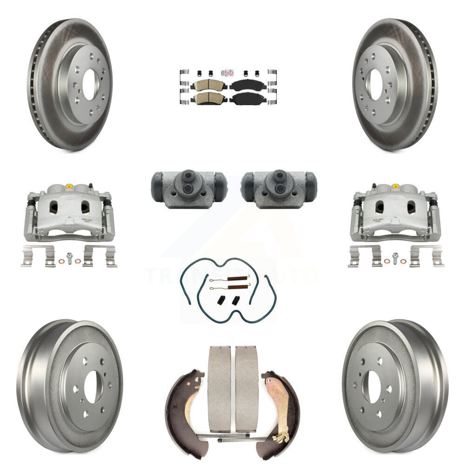 Front Rear Brake Caliper Coated Rotor Drum Ceramic Pad Shoe Cylinder Kit (11Pc) For 1500 KCG-101317N