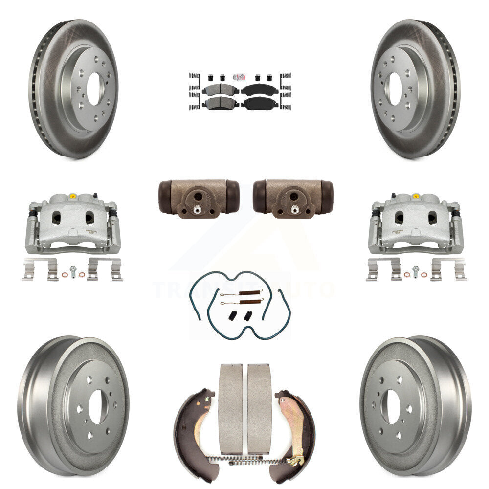 Front Rear Brake Caliper Coat Rotor Drum Semi-Metallic Pad Shoes Cylinder Kit (11Pc) For KCG-101320N