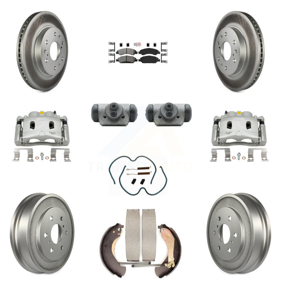 Front Rear Brake Caliper Coat Rotor Drum Semi-Metallic Pad Shoes Cylinder Kit (11Pc) For KCG-101321N