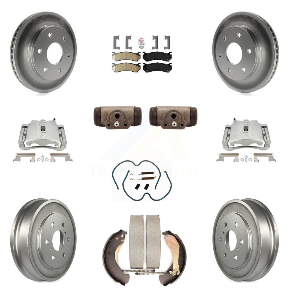 Front Rear Disc Brake Caliper Coated Rotors Drums Ceramic Pads Shoes Wheel Cylinders And Hardware Kit (11Pc) For Chevrolet Silverado 1500 GMC Sierra Classic With 7000 Lb GVW KCG-101322N by Transit Auto