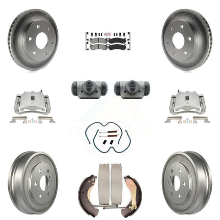 Front Rear Disc Brake Caliper Coated Rotor Drum Semi-Metallic Pad Shoes Wheel Cylinder And Hardware Kit (11Pc) For Chevrolet Silverado 1500 GMC Sierra Classic With 6400 Lb GVW KCG-101325N by Transit Auto