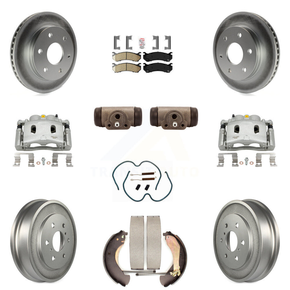 Front Rear Disc Brake Caliper Coated Rotor Drum Ceramic Pad Shoe Cylinder Kit (11Pc) For KCG-101326N