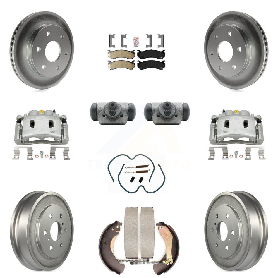 Front Rear Disc Brake Caliper Coated Rotor Drum Ceramic Pad Shoe Cylinder Kit (11Pc) For KCG-101327N