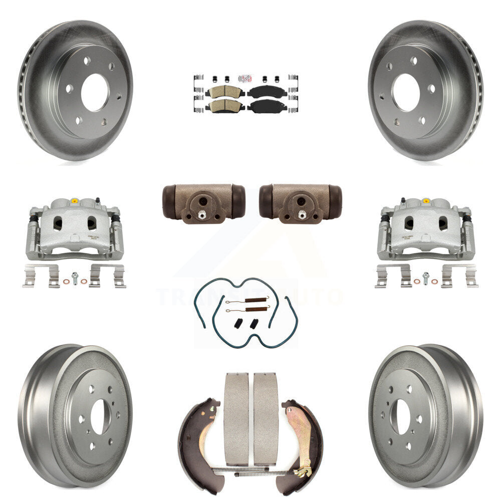 Front Rear Disc Brake Caliper Coated Rotor Drum Ceramic Pad Shoe Cylinder Kit (11Pc) For KCG-101330N