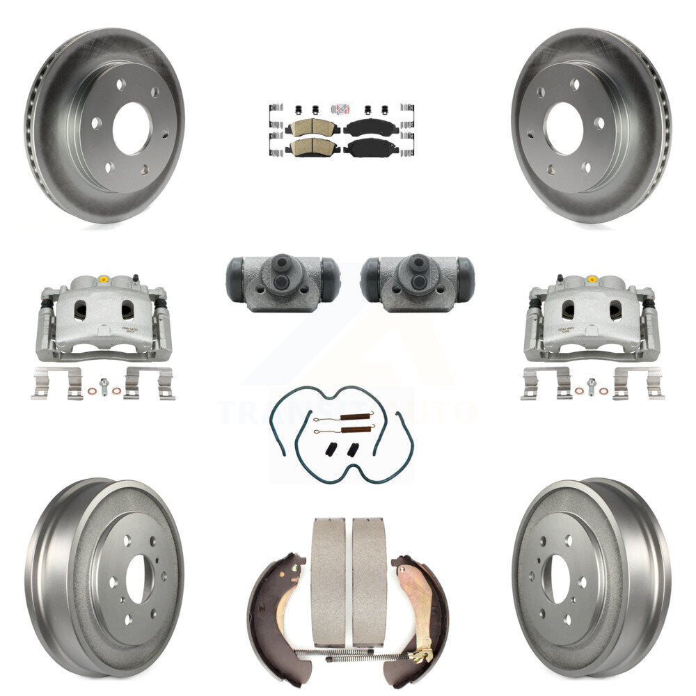 Front Rear Disc Brake Caliper Coated Rotor Drum Ceramic Pad Shoe Cylinder Kit (11Pc) For KCG-101331N