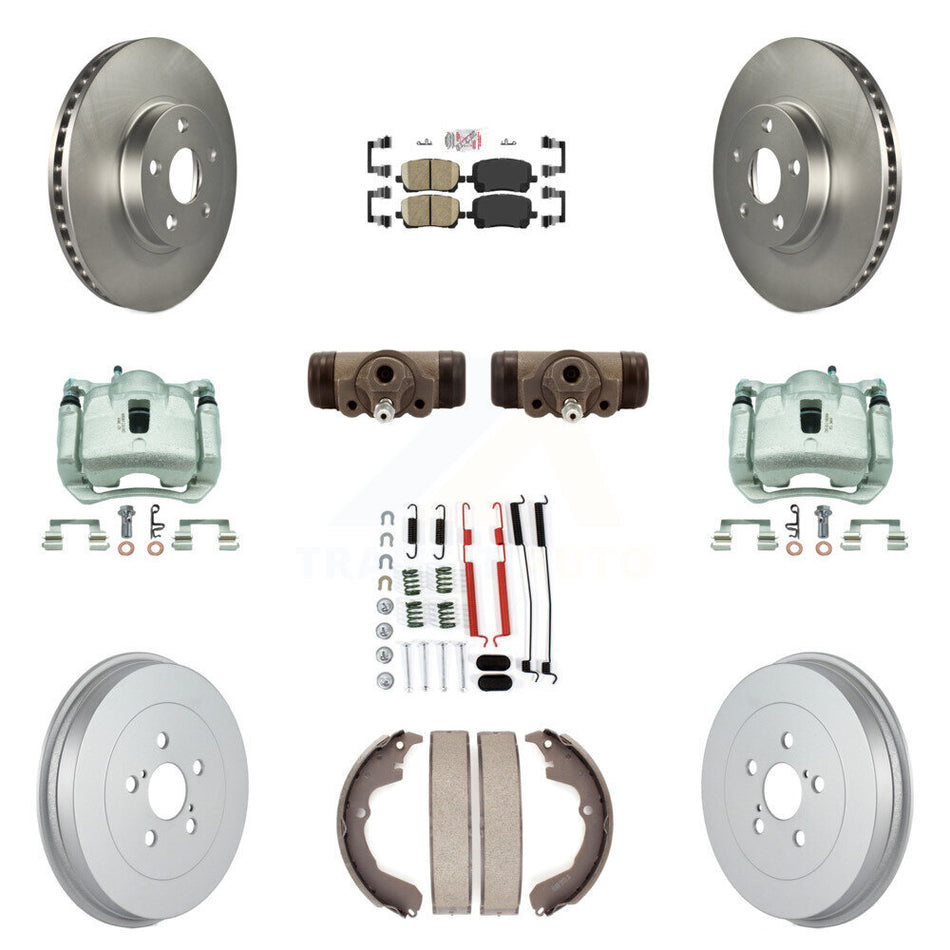 Front Rear Brake Caliper Coated Rotor Drum Ceramic Pad Shoe Cylinder Kit (11Pc) For Vibe KCG-101336N