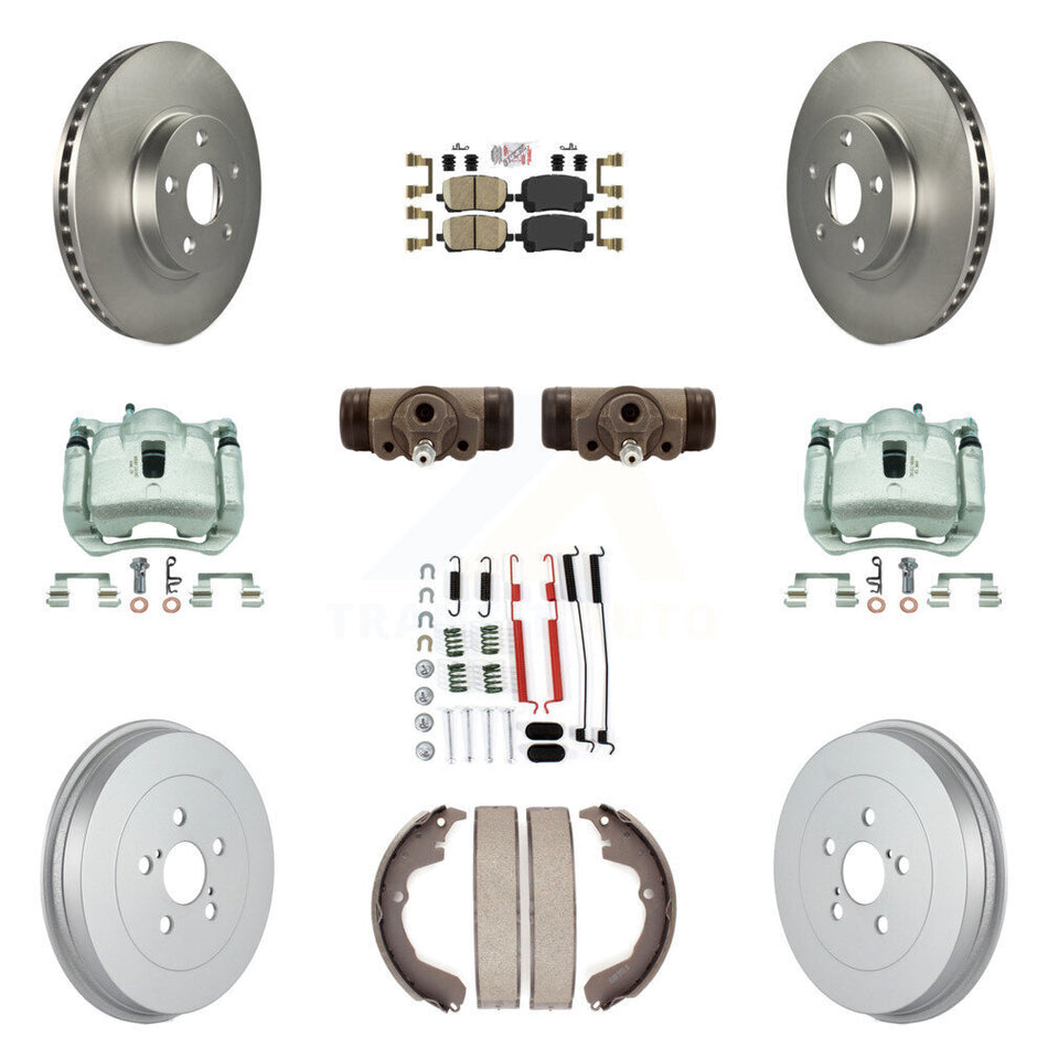 Front Rear Brake Caliper Coated Rotor Drum Ceramic Pad Shoe Cylinder Kit (11Pc) For Vibe KCG-101337N