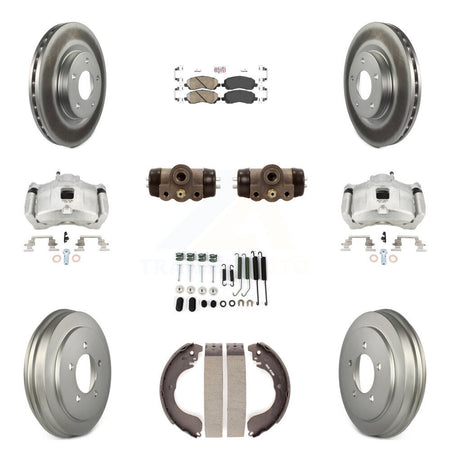 Front Rear Brake Caliper Coated Rotor Drum Ceramic Pad Shoe Cylinder Kit (11Pc) For Jeep KCG-101339N