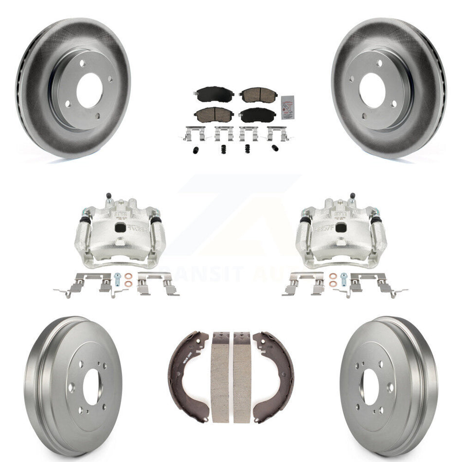 Front Rear Disc Brake Caliper Coated Rotors Drum Ceramic Pads Kit (8Pc) For Nissan Versa KCG-101342N