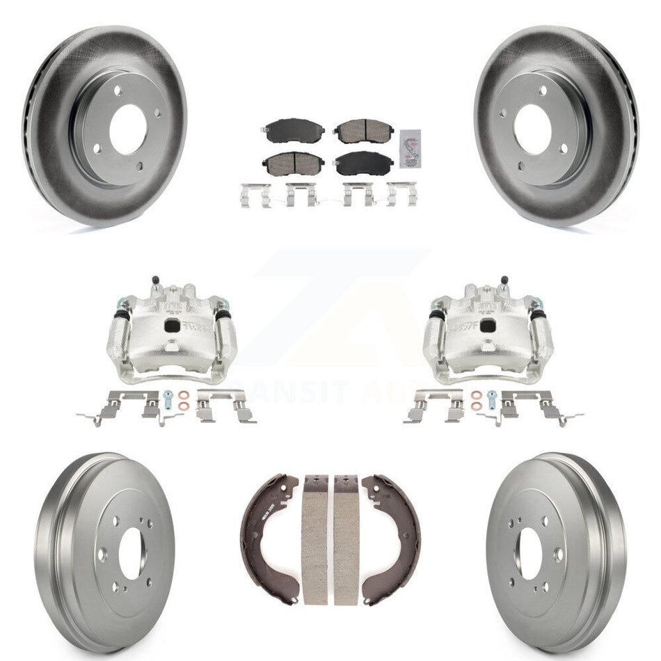 Front Rear Disc Brake Caliper Coated Rotors Drum Ceramic Pads Kit (8Pc) For Nissan Versa KCG-101343N