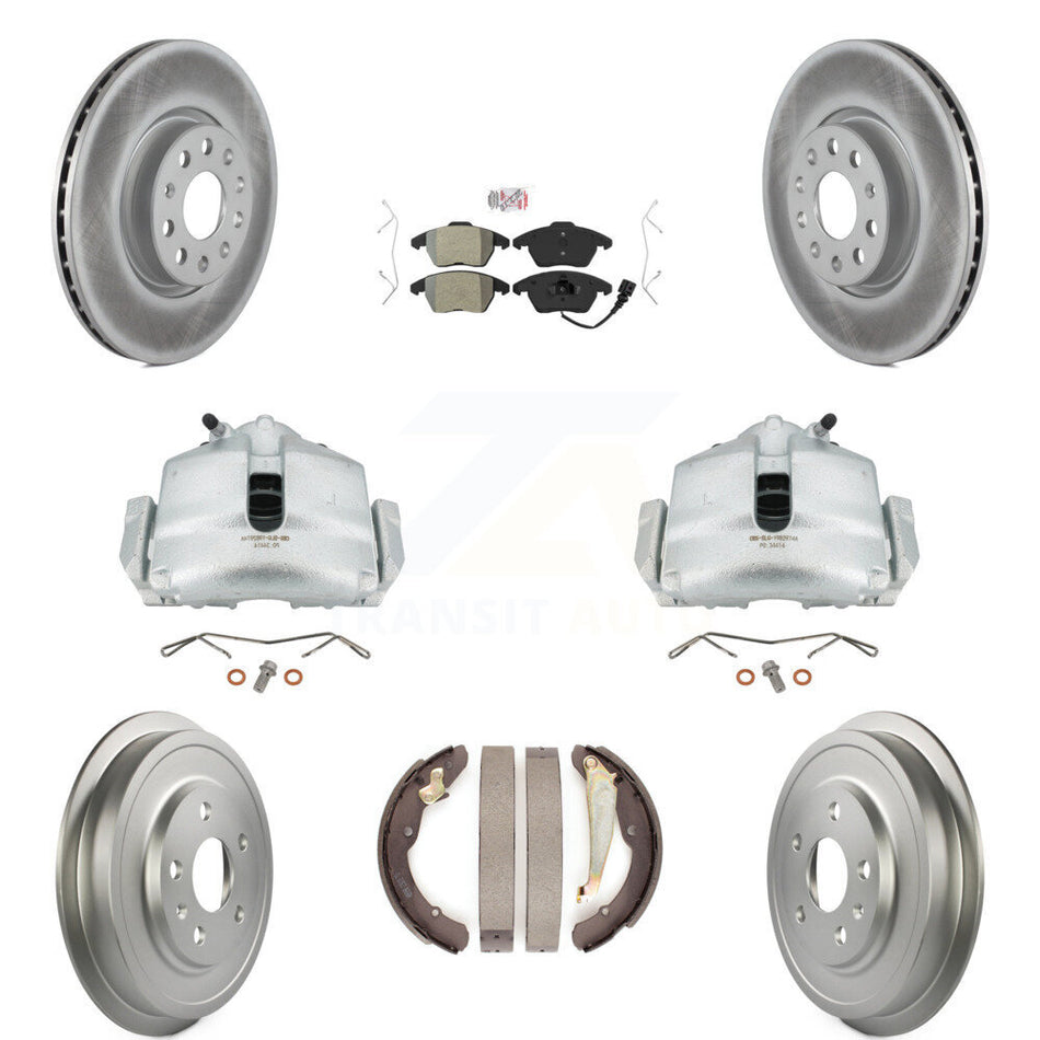 Front Rear Disc Brake Caliper Coated Rotors Drums Semi-Metallic Pads Kit (8Pc) For Volkswagen Jetta Beetle With 312mm Diameter Rotor KCG-101344N