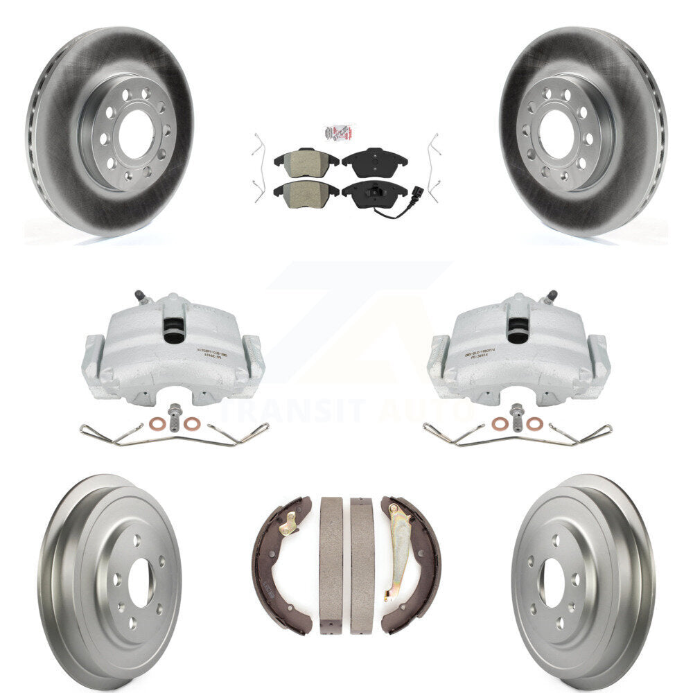 Front Rear Disc Brake Caliper Coated Rotors Drums Semi-Metallic Pads Kit (8Pc) For Volkswagen Jetta Beetle With 288mm Diameter Rotor KCG-101345N by Transit Auto