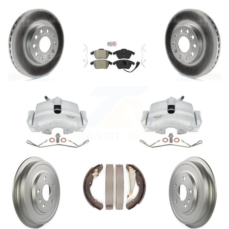 Front Rear Disc Brake Caliper Coated Rotors Drums Semi-Metallic Pads Kit (8Pc) For Volkswagen Jetta Beetle With 288mm Diameter Rotor KCG-101345N by Transit Auto