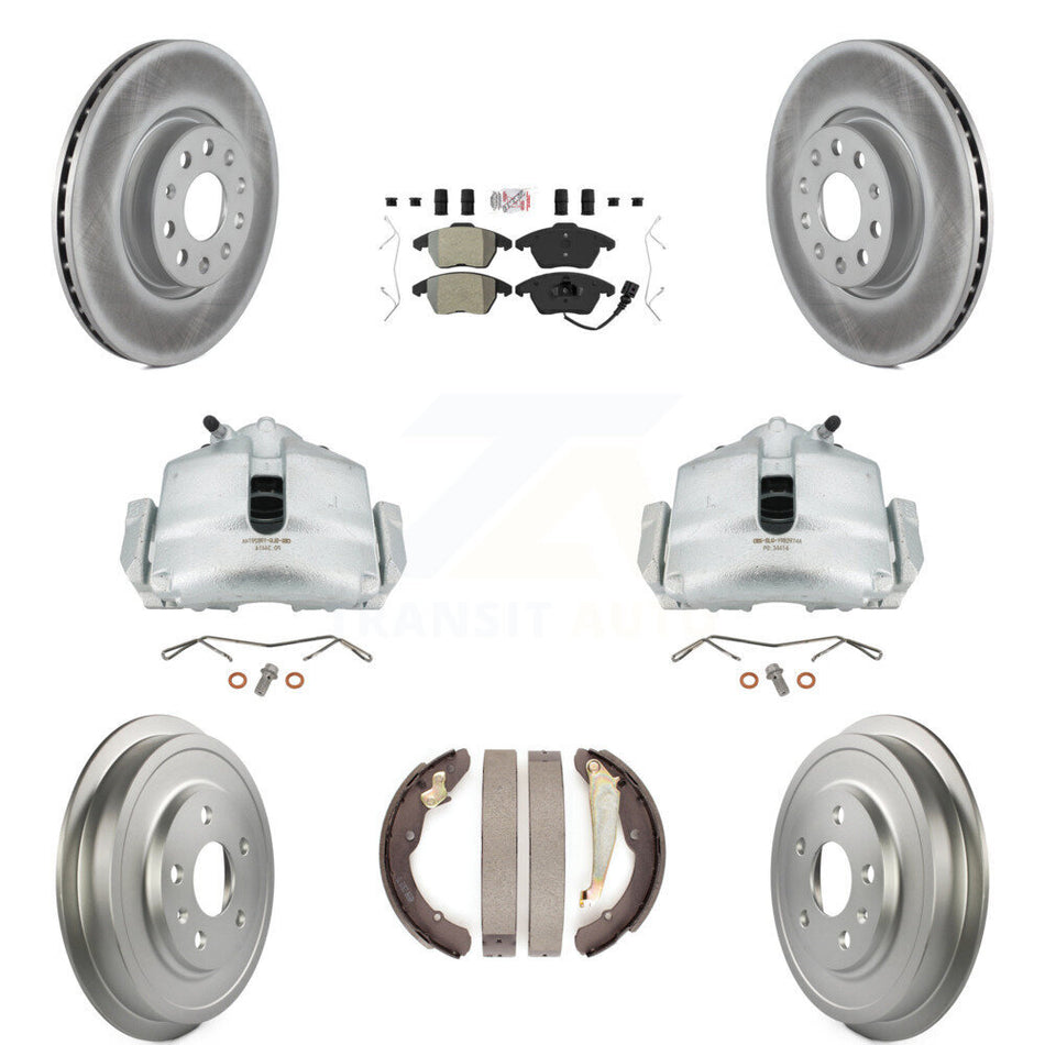 Front Rear Disc Brake Caliper Coated Rotors Drums Semi-Metallic Pads Kit (8Pc) For Volkswagen Jetta Beetle With 312mm Diameter Rotor KCG-101346N